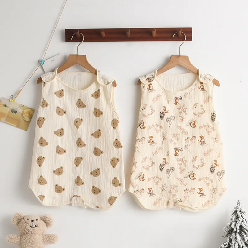 Spring Summer Thin Baby Muslin Sleeping Blanket Boys Girls Cotton Sleep Bag Sleeveless Wearable Newborn Soft Gauze Wrap Pajamas