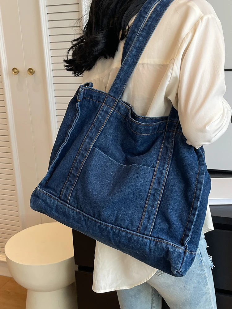 Denim Shoulder Bag Large Capacity Women Shoulder Bag Shopping Bag,Light  blue 