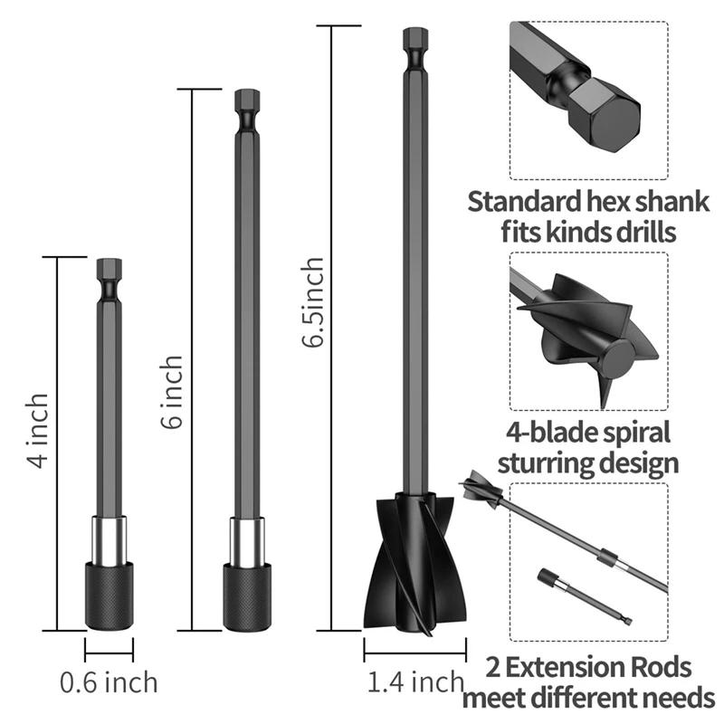 5Pcs Resin Mixer Paddles With 2 Extension Rods Reusable Paint Mixer Paint Stirrer Drill Attachment