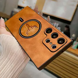 Vintage Magnetic Leather Case with Wireless Charging Compatibility for Galaxy Note 20 (Yellow Brown)