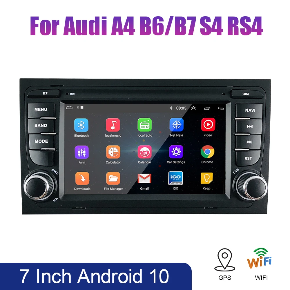 7-дюймовый автомобильный радиоприемник 2 Din Android 10 аудио видео MP5 плеер для Audi A4 B6/B7