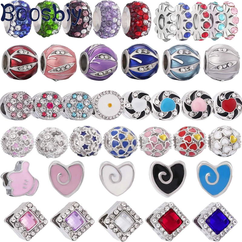 

Boosbiy 2Pcs/Lot Crystal Heart Square Round Charm Beads DIY Brand Bracelets & Necklaces For Women Jewelry Accessories Gift