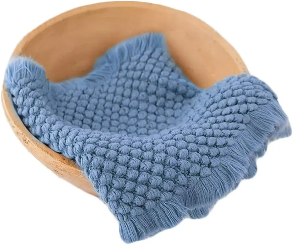 Baby Photography Props: Beige Braid Wool Basket Filler and Blanket