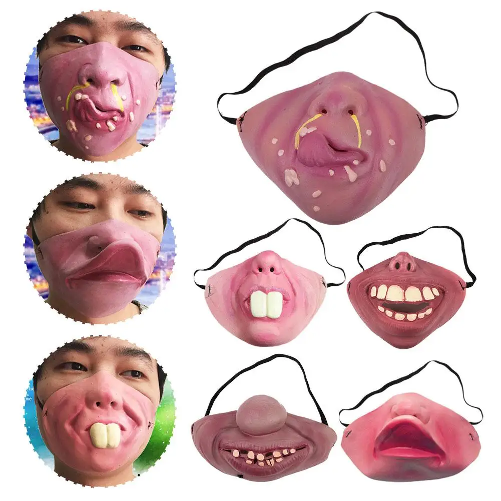 

2023 New Halloween Funny Masks Cosplay Props Humorous Latex Elastic Horrible Masks Half Face Band Latex Scary Party S5c2