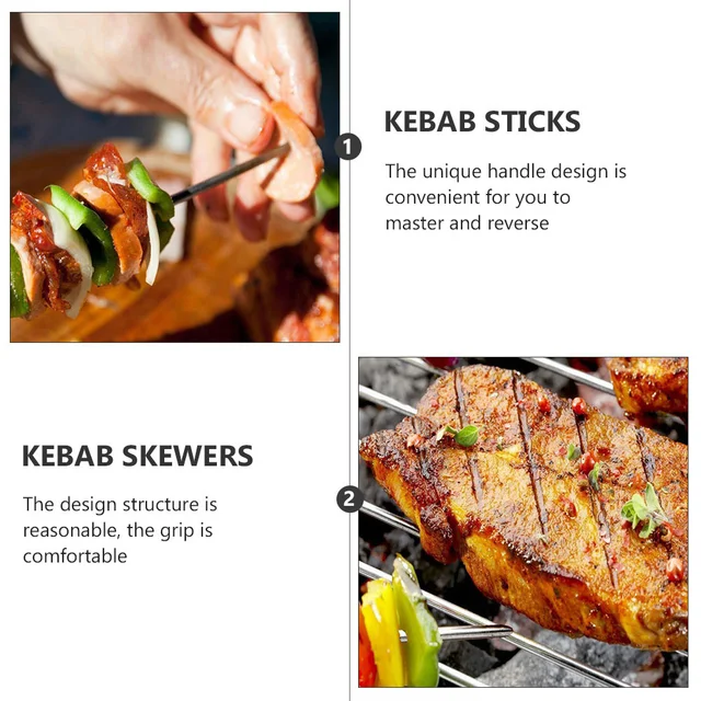 20Db Yakitori Nyárs Rozsdamentes Acél Libamagú Tű Grillezés Előétel Fém 15X2.5X0.2Cm Újrafelhasználható Bbq Ezüst - Image 3