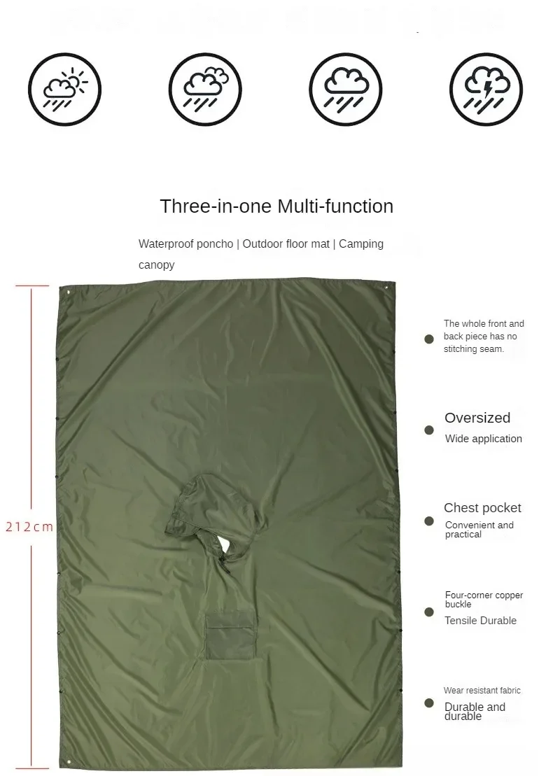 Description Picture 3 of item3 In 1 Outdoor  Raincoat Hooded Sleeve Waterproof Rain Poncho Motorcycle Rain Cover Camping Hiking Travel Rainwear Tent