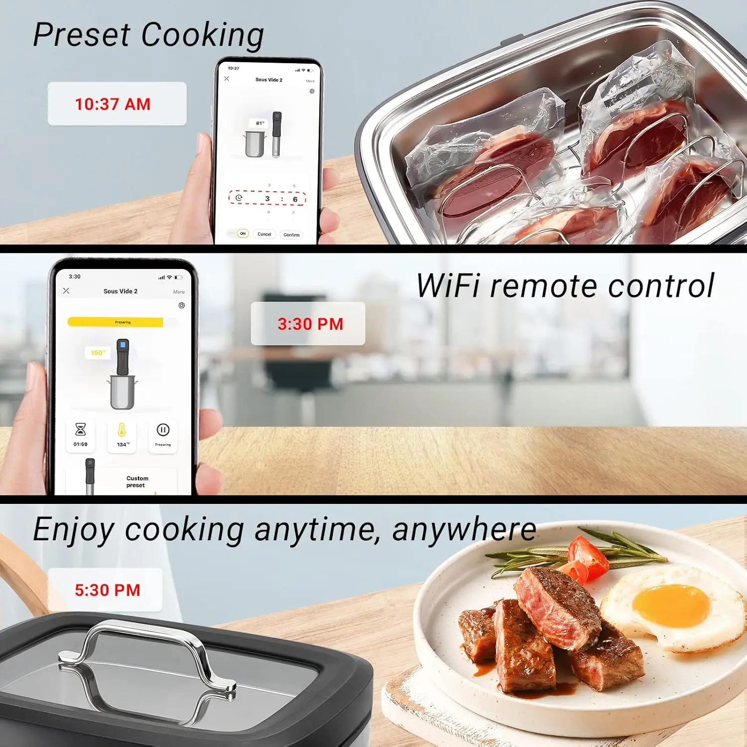 Sous Vide Machine, 8 Quart Water Oven with Rack Divider and 14 Preset Recipes, 3D Water Circu
