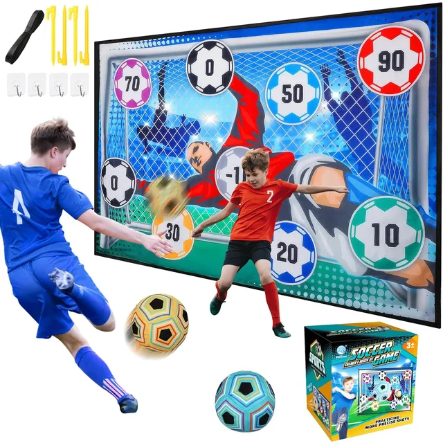 Soccer Ball Game Set for Kids Indoor Outdoor Backyard Toss Soccer Goal Game with Velcro Balls Multiplayer Competitive Boy Gift
