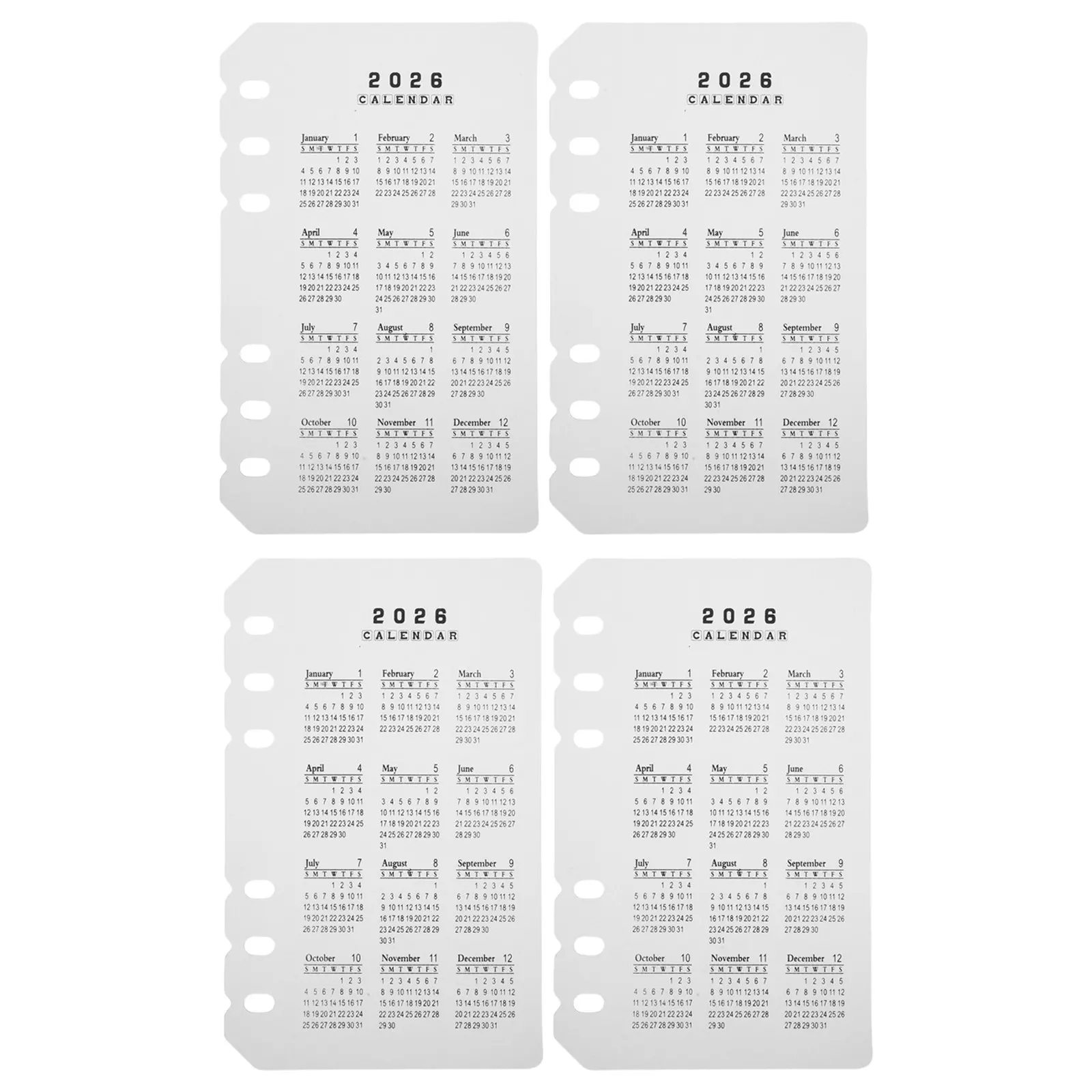 4Pcs 2026 무광택 서리로 덥은 캘린더 디바이더 투명 플라스틱 A6 리필 가능 바인더 인서트 플래너 노트북 날짜용