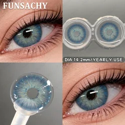Colored Natural Brown Eye Contacts - Gray Fashion Korean Lens for Big Eyes, Cosmetic Yearly Lenses (1 Pair) (METATRON - BLUE)