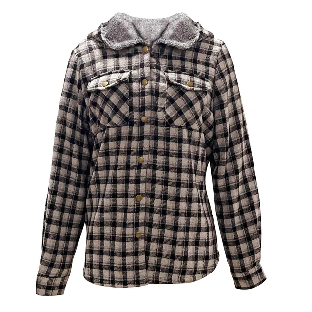 Women'S Winter Jacket Plaid Shacket Jacket Long Sleeve Button Down Fleece Hooded Jackets Korean Reviews Many Clothes 4