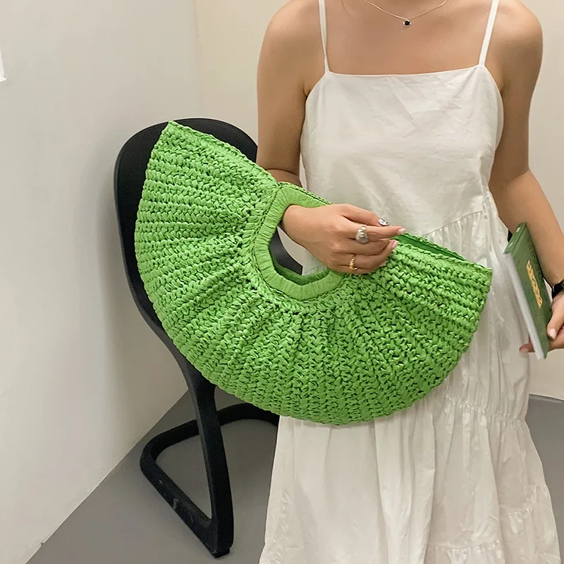Moon Bag Beach Vacation Grass Bag Vine Weaving Handbag Womens Bag Summer Woven Straw Bag Large Capacity Shoulder Shopper Totes