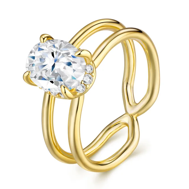 Oval Cut Moissanite Double Line Ring
