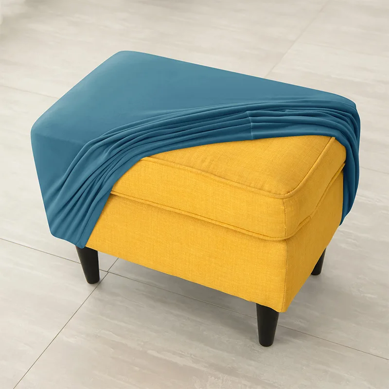 Footstool Cover Soft Velvet Ottoman Stool Cover  Elastic Cover Sofa Slipcover Furniture Protection Pedal Cover 4