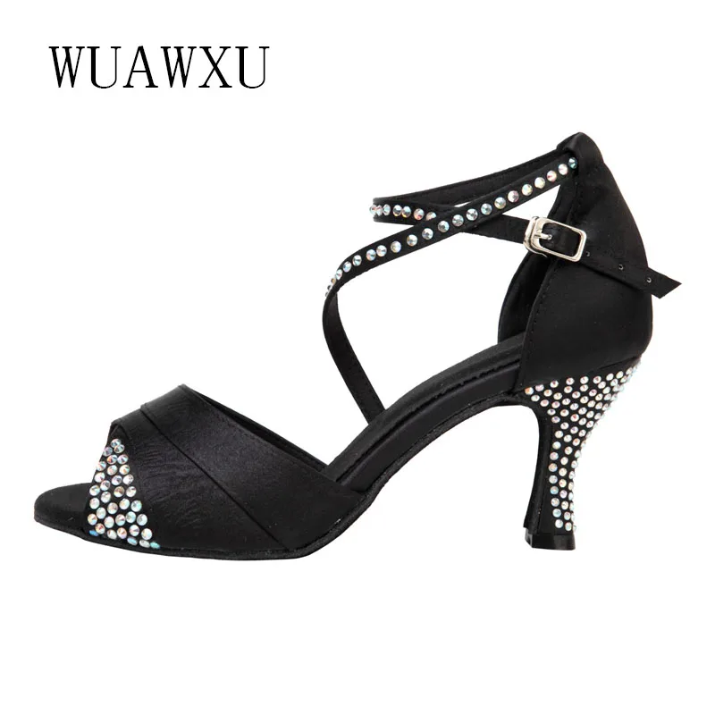 NATASHA New Latin Dance Shoes Adult Women Sexy High Heel Dance Shoes Black Diamond Dance Shoes Soft Sole Latin Dance Shoes 4.5-8