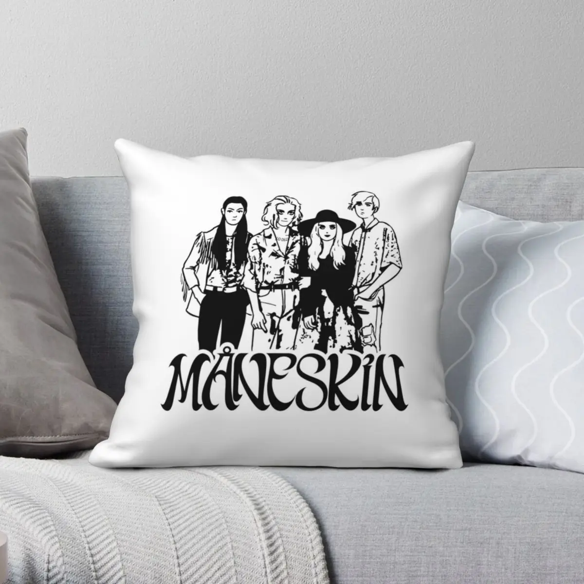 

Maneskin Rock Band Maneskin Square Pillowcase Polyester Linen Velvet Creative Zip Decor Throw Pillow Case Car Cushion Cover