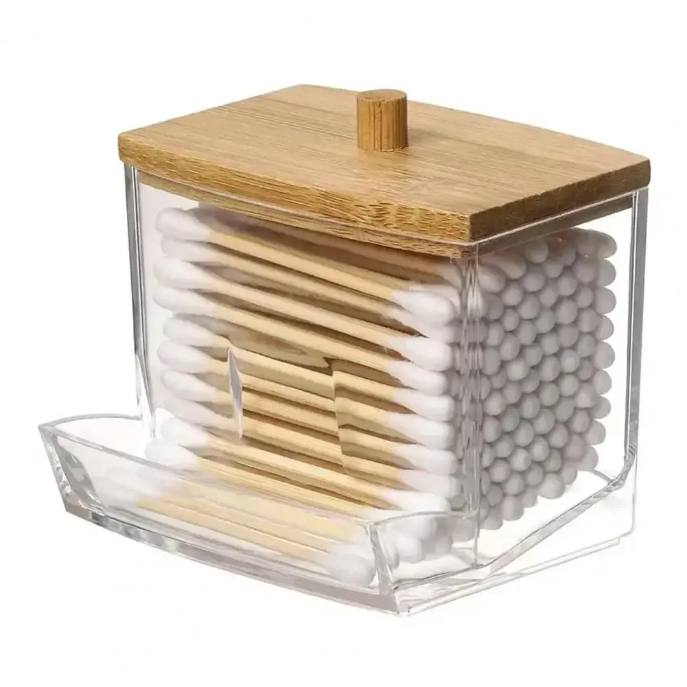 Acrylic Cotton Swab Storage Box Transparent Makeup Organizer for Bathroom & Bedroom 1 Piece Cotton Swab Holder cotton swab box