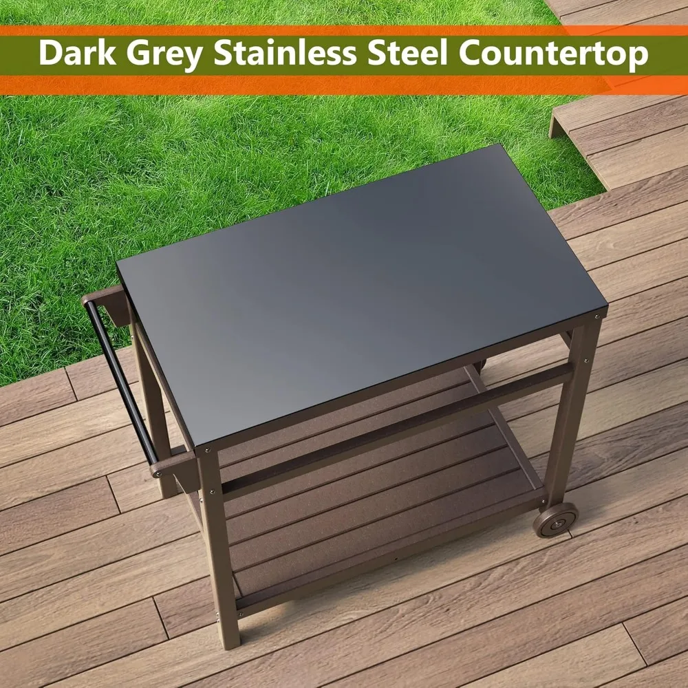 Outdoor Prep Dining Table,Movable Pizza Oven Stand, Stainless Steel Patio Bar Cart,Patio Grilling Backyard BBQ Grill Cart