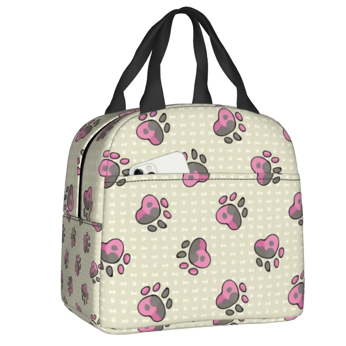 

Cute Spotty Puppy Dog Paw Thermal Insulated Lunch Bag Women Pet Shiba Akita Lover Lunch Tote for Work School Travel Food Box