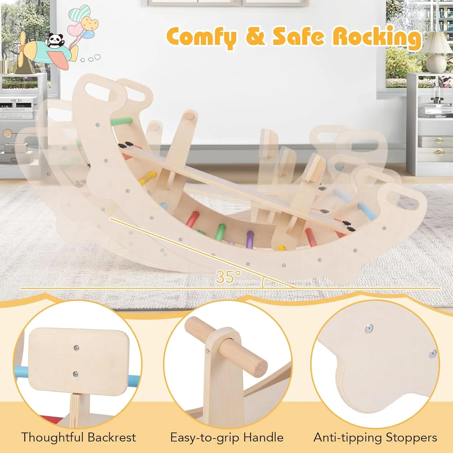 4-in-1 Wooden Rocking Climbing Arch 4