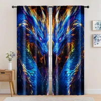 2pc, Scene Curtain Fashion dragon totem print Durable Polyester,Without Electricity Family Party Use for Holiday Parties, Home 1