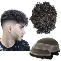 Toupee for Men Hollywood Prosthesis European Virgin Human Hair Units Curly Wave Men Toupee Hair Real Human Replacemet 1