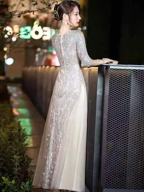 فستان سهرة أنيق للنساء فستان طويل عصري متوسط ​​الخ...