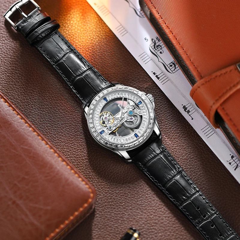 AILANG Multicolor Gemstones Automatic Watch For Men Skeleton Mechanical Wristwatch Luxury Watch Men Waterproof Relogio Masculino