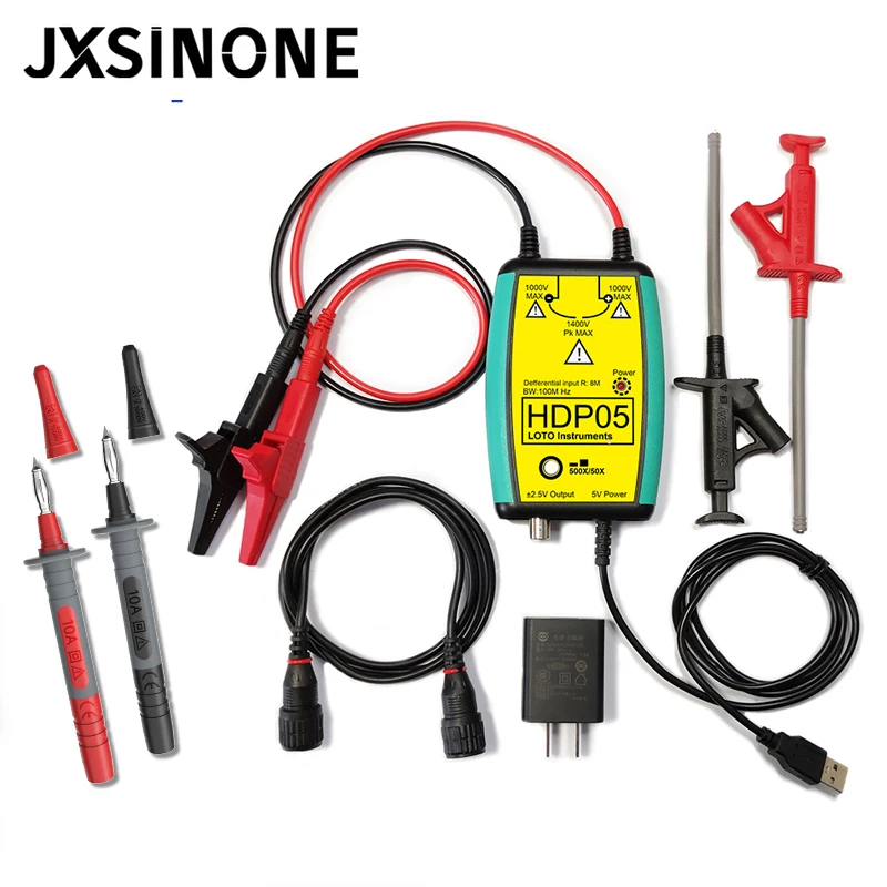 

JXSINONE HDP50 1400V 100MHz Differential Probe High Voltage 7ns Rise Time 50X/500X Attenuation Rate Oscilloscope Probe
