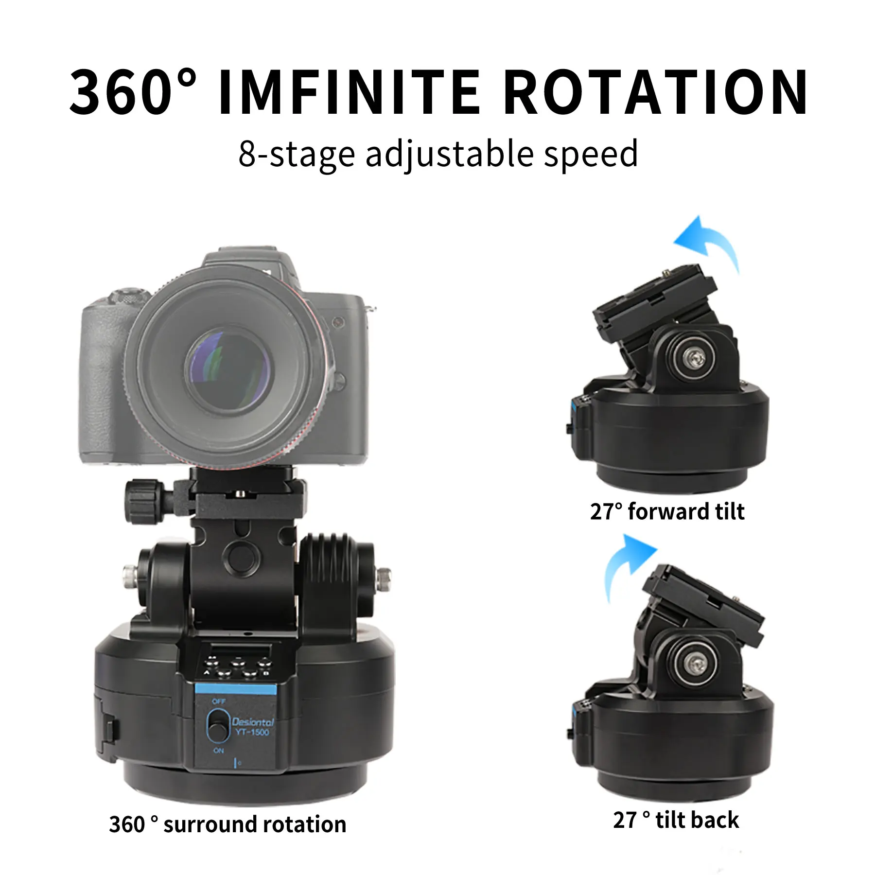 Desiontal YT-1500 Auto Motorized Rotating Panoramic Head Remote Control Pan Tilt Video Tripod Head Stabilizer for Video Shooting