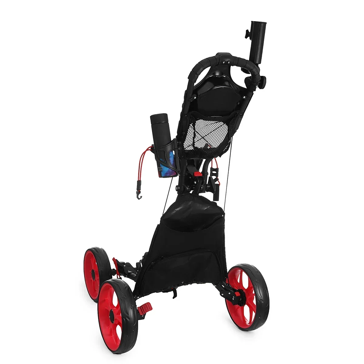 

4 Wheels Golf Bag Folding Aluminum Alloy Golf Trolley Pull Push Cart Umbrella Cup Holder Adjustable Trolley with Footbrake