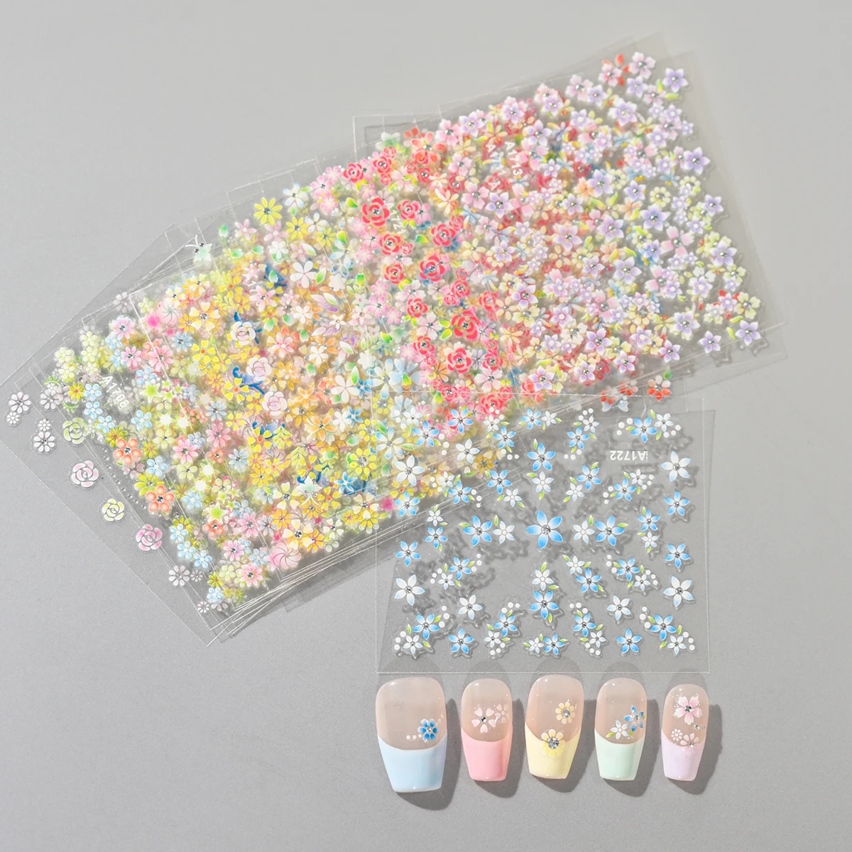 24pcs/set 3D Colorful Love Heart Flowers Nail Art Stickers Self-Adhesive Slider Design DIY Manicure Nail Decorations Stickers