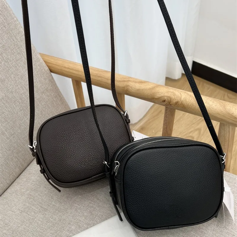 

High-end Pebbled Leather Double Compartment Small Square Bag Casual Versatile Shoulder Crossbody Bag for Women