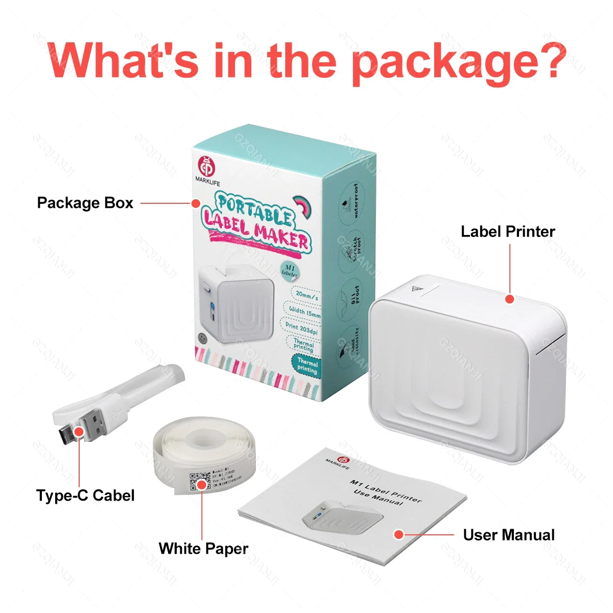 M1 Thermal Label Printer Inkless Printing Sticker Adhesive Paper Roll Wireless Bluetooth Mini Pocket Labeller Maker Storage Bag