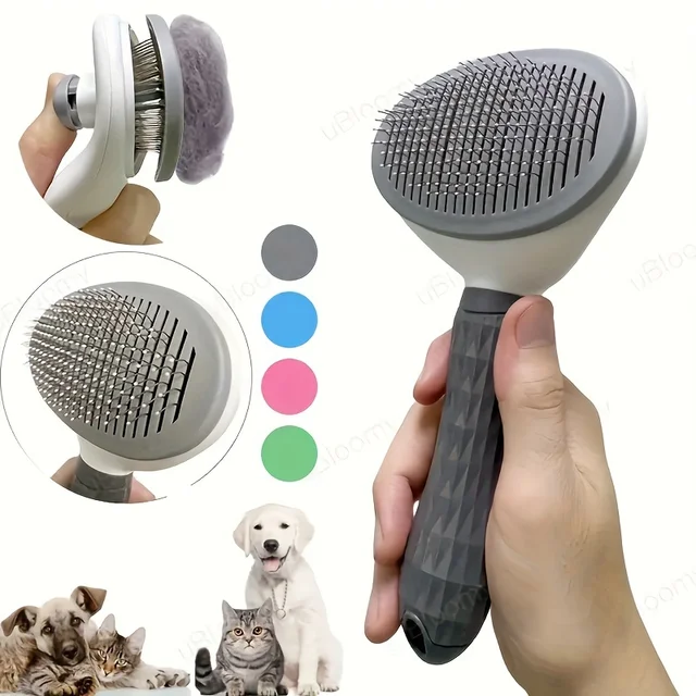 One-Click Pet Hair Removal Comb for Effortless Grooming of Dogs and Cats - Float Hair Removal Slicker Brush with Automatic Funct 1