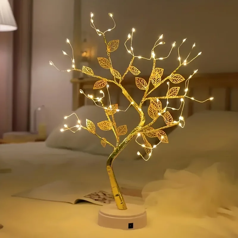Description Picture 6 of item72 LED Night Light Golden Leaf Tree Lamp DIY Table Lamp USB Or AA Battery Operated for Bedroom Christmas Holiday Room Decor