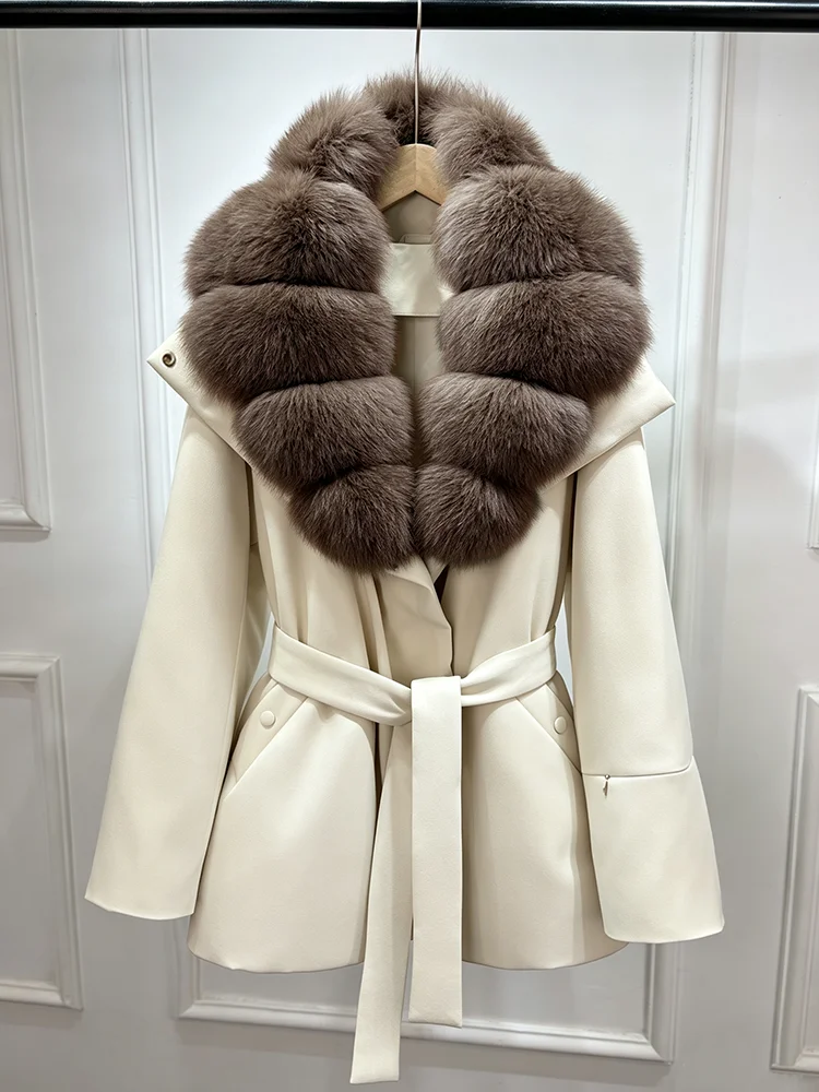 Janveny Luxury Women's Winter Down Jacket 2026 New Large Natural Real Fox Fur Cuff 90% White Duck Down Coat Female Feather Parka
