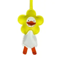 Charming Leather Flower Duck Keychain - Handmade Bag Accessory & Gift (Yellow Hat)