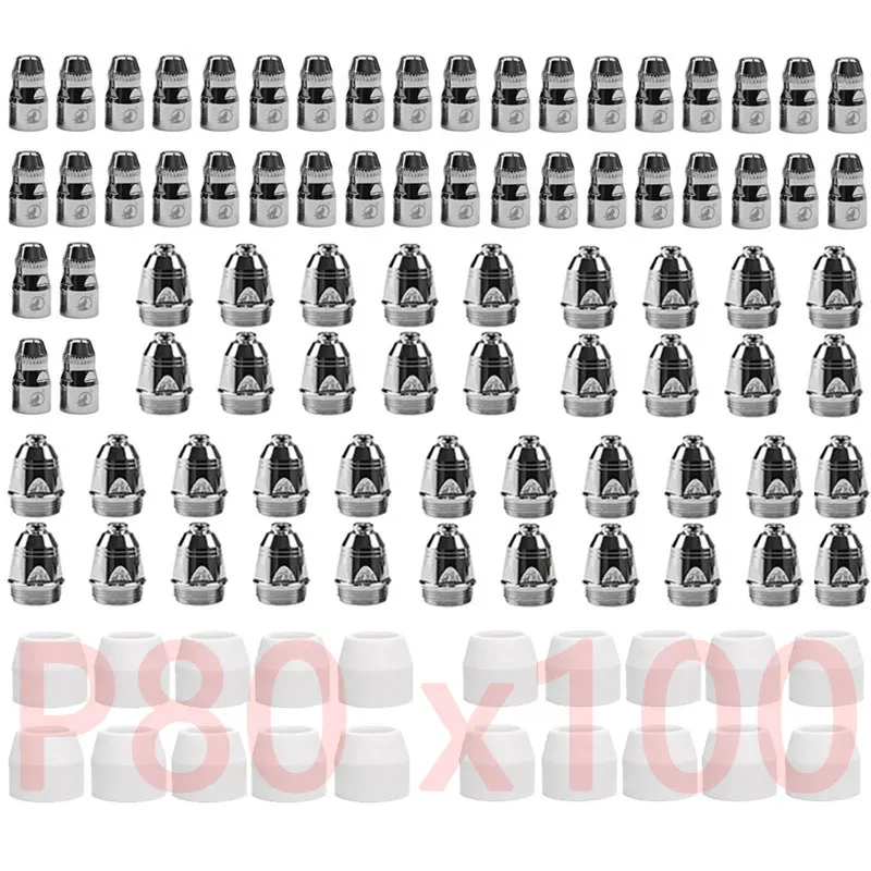 100pcs P80 Plasma Cutter Electrode Shield Nozzle 1.1mm/1.3mm/1.5mm/1.7mm For Air Plasma Cutting Torch