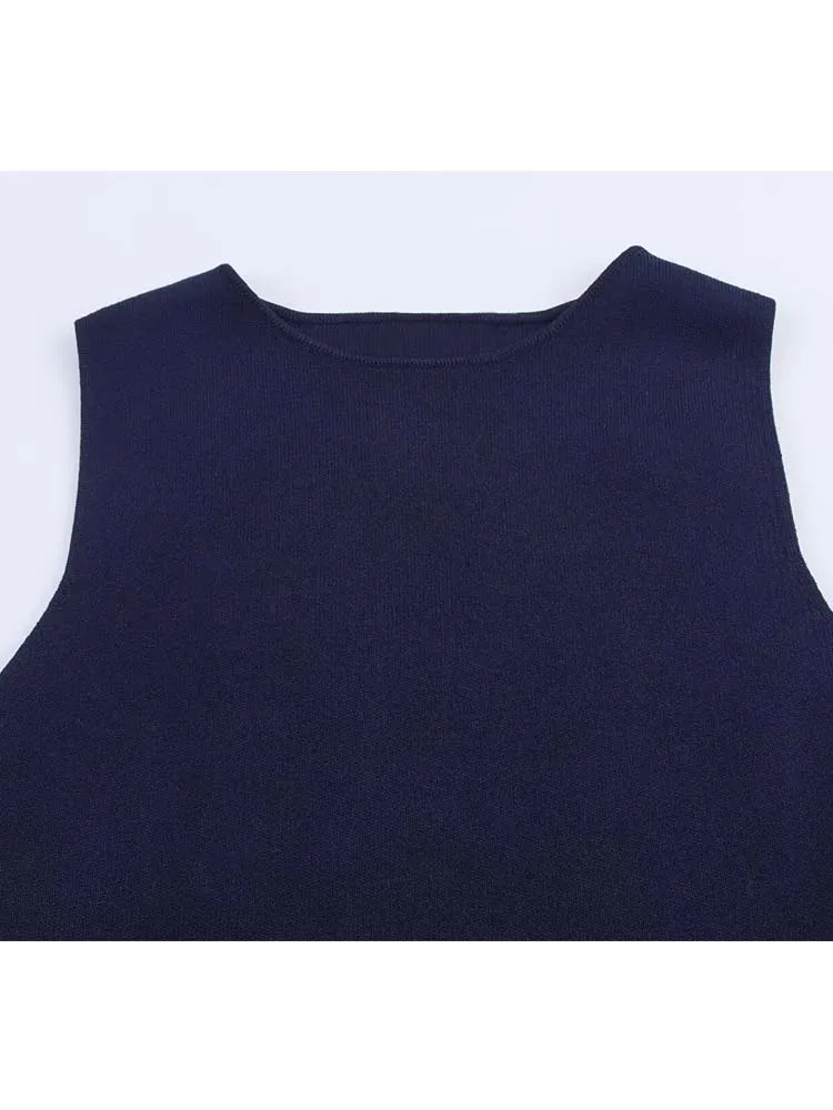 2025 Chic Splice Gauze Women Dresses Knitted Round Neck Sleeveless Dresses Fashion Elegant Slim Party High Street New Dress