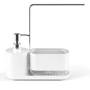 กล่องเก็บของแบบกดสำหรับวางบนเคาน์เตอร์พร้อมที่แขวนผ้าเช็ดตัวสำหรับห้องน้ำ ที่ใส่สบู่เหลว อุปกรณ์เสริมในห้องครัวและห้องน้ำ 1