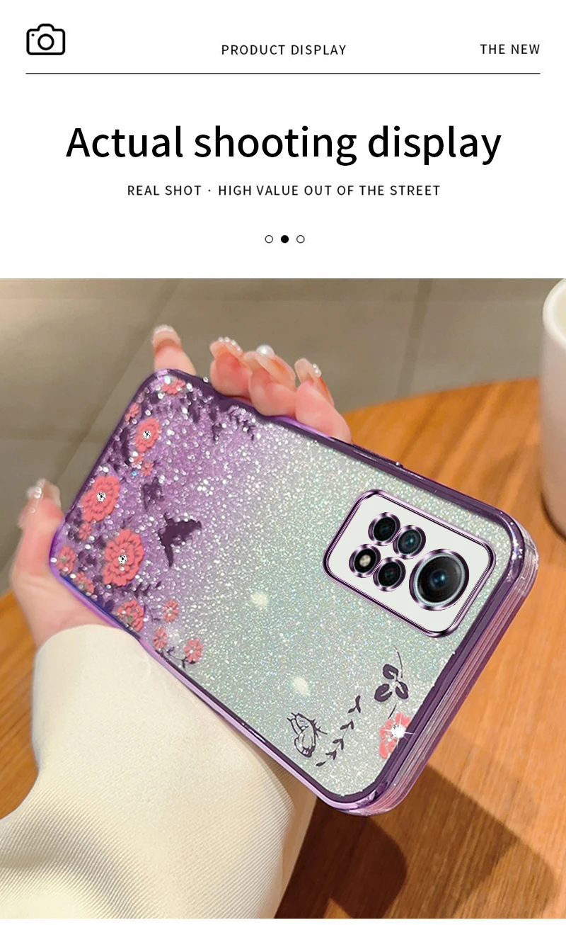 Glitter Butterfly Flower Phone Case For Xiaomi Redmi Gradient_voghion.com