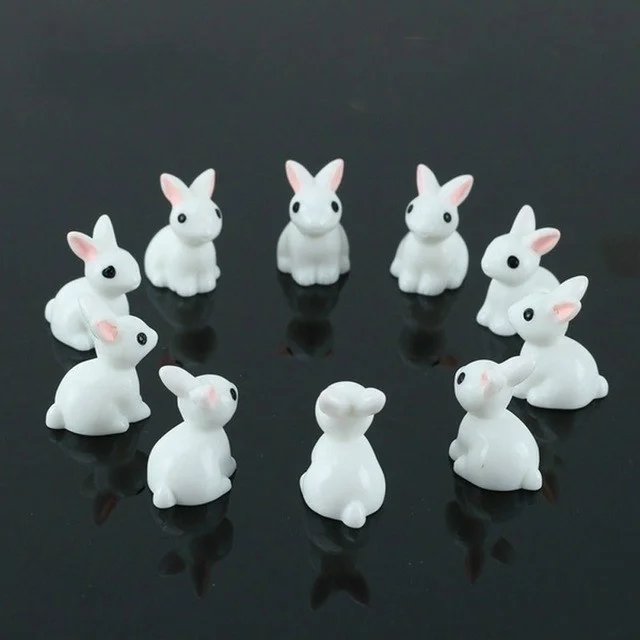 15Pcs Lovely Miniature Mini Rabbit Resin Garden Fairy Ornament Flower Plant Pot Home Figurine Animal Decor Figurines Miniatures