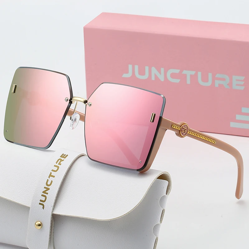 JUNCTURE Mode Frauen Sonnenbrille Luxus Marke Vintage Randlose Sonnenbrille Damen Gafas Rosa spiegel UV400 Party Urlaub Geschenke – Detail 8