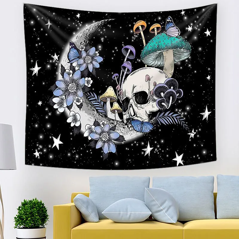 Aesthetic Butterflies And Skull Tapestry For Bedroom And Home