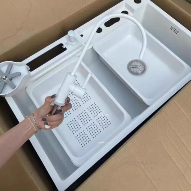 304 Stainless Steel White Dish Basin Intelligent Digital Display Kitchen Sinks Nano Large Single Slot Sinks Kitchen Accessories 6