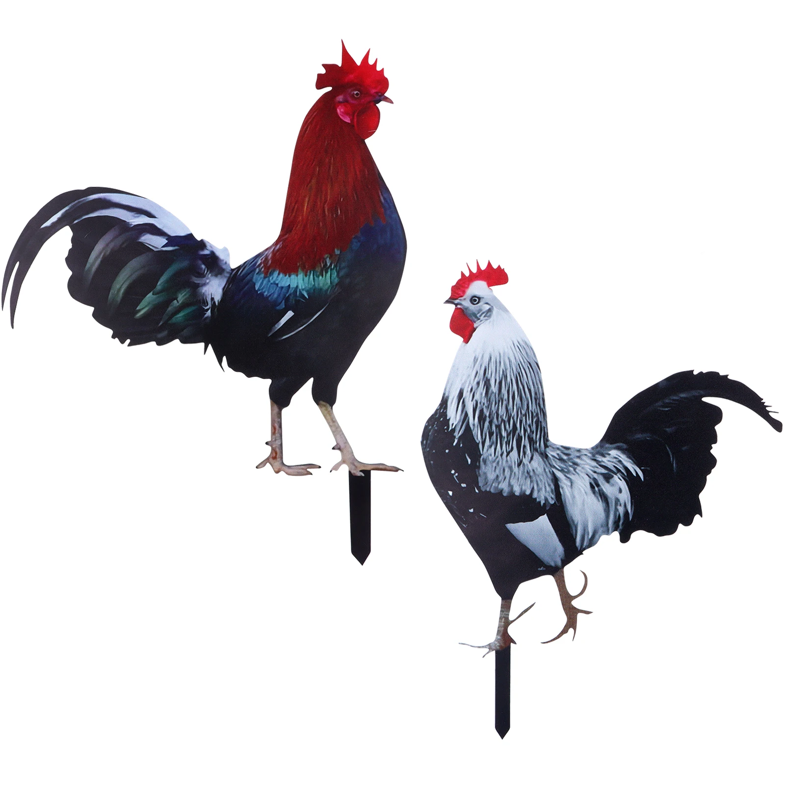 

HATISS 2 Pcs Metal Rooster Stakes 12 Inch Rustic Rooster Yard Art Signs Standing With Stakes, Rooster Farm Statues & Sculptures