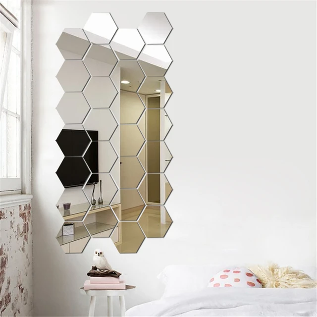 Grands autocollants muraux miroir hexagonal 3d, 12 pièces/ensemble, miroir  auto-adhésif amovible, décoration de maison pour adultes, Diy bricolage -  AliExpress