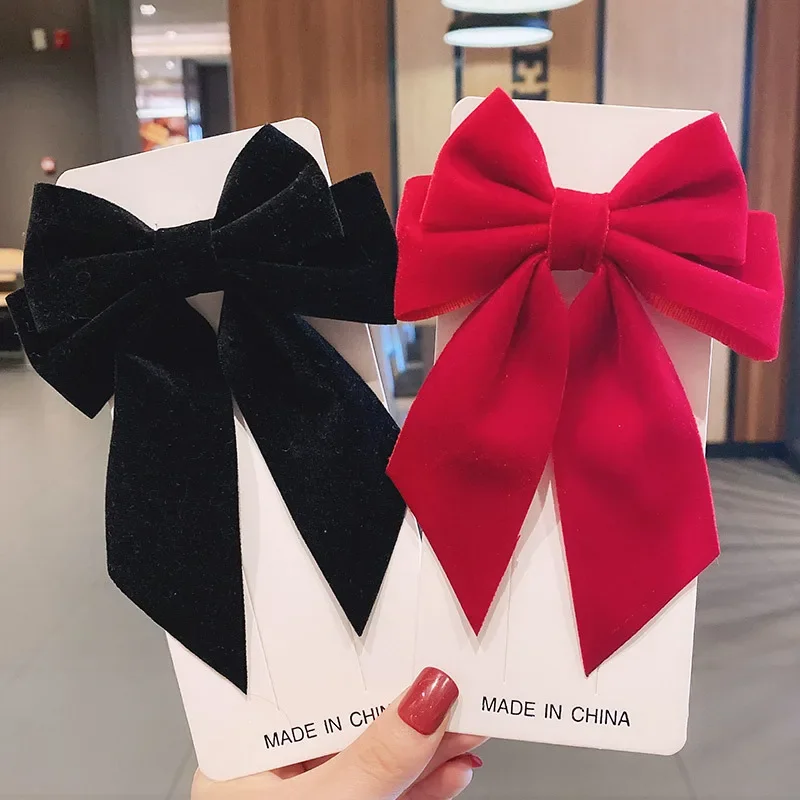 

Korean Elegant Velvet Bow Hairpins Fabric Hair Clips Hairgrips Luxury Jewelry Headpiece Girls Hair Accessories for Women