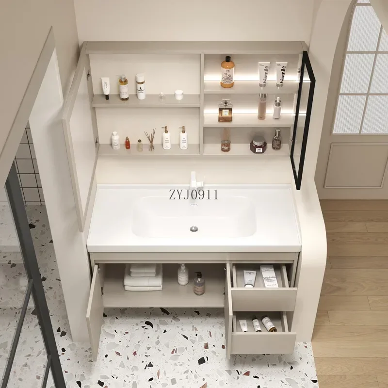 New Light Luxury Bathroom Cabinet Smart Mirror Cabinet Integrated Washbasin Modern Bathroom Sink Vanity